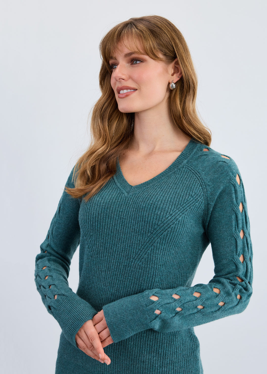 Light Spruce Open Stitch Sleeve Sweater