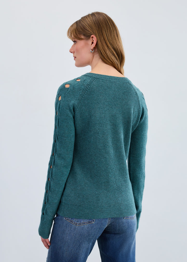 Light Spruce Open Stitch Sleeve Sweater