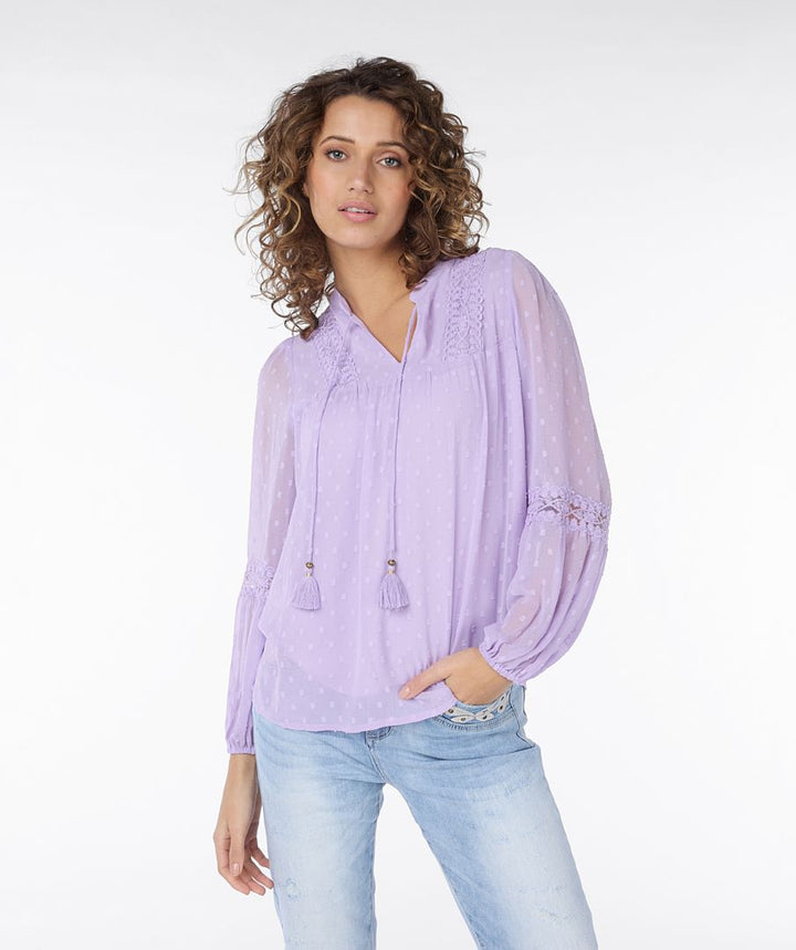 Lilac Embroidered Plumetis Blouse