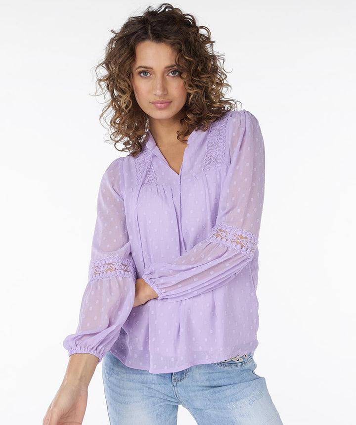 Lilac Embroidered Plumetis Blouse