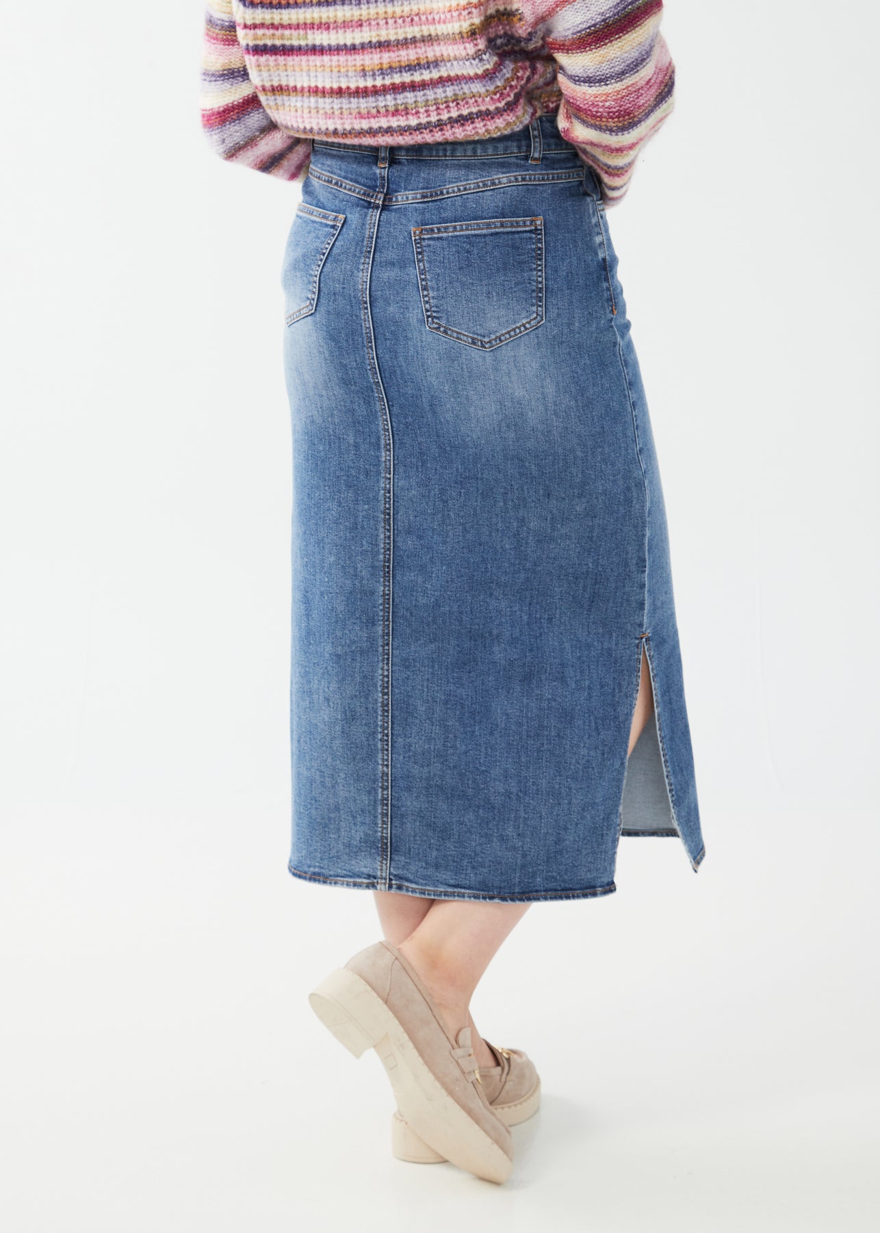 Long Denim Skirt With Side Slits | Cathy Allan Ladieswear