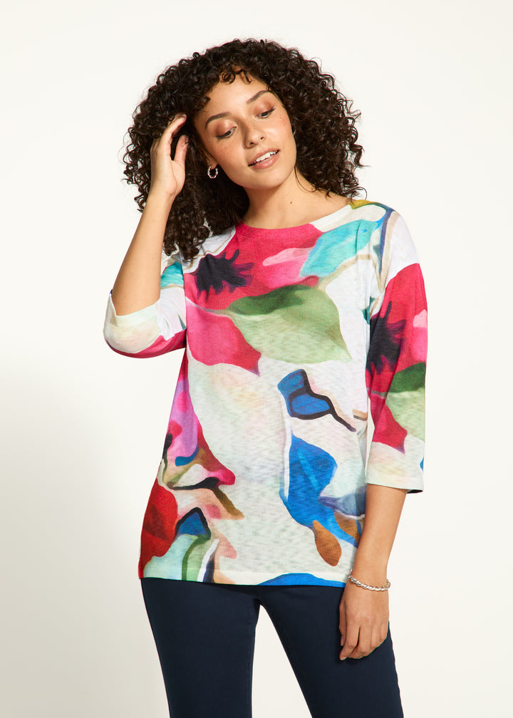 Macro Print Boat Neck Top