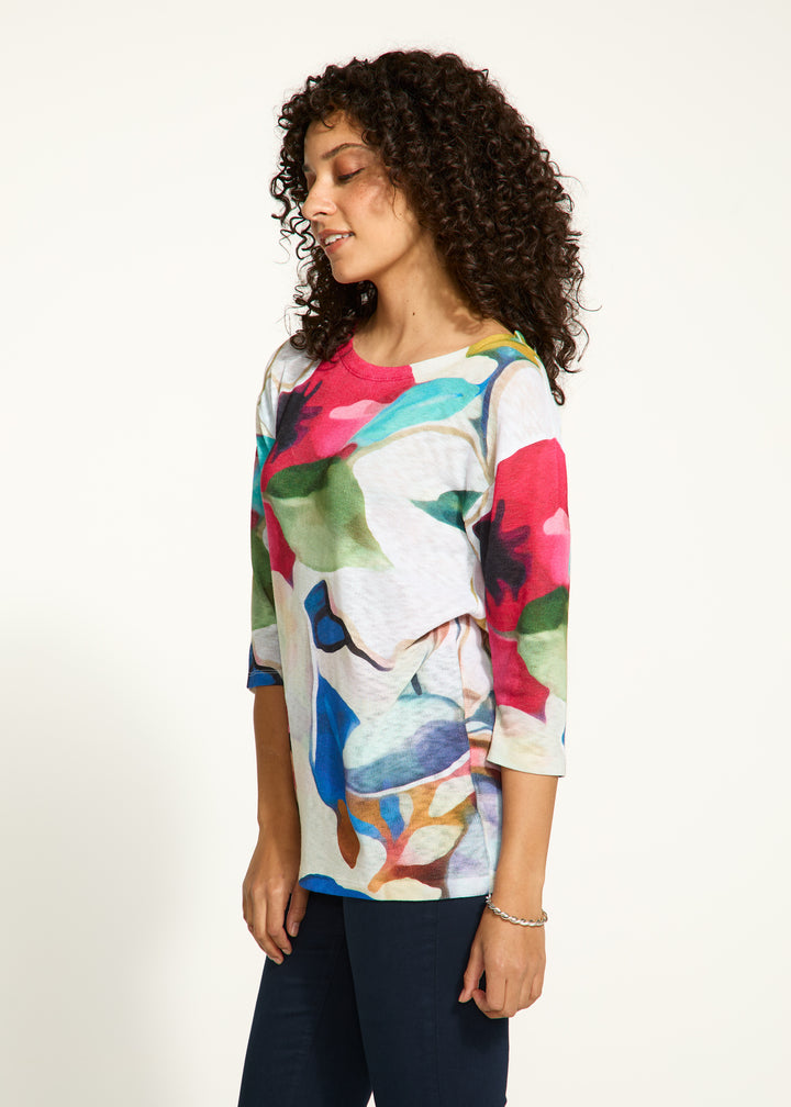 Macro Print Boat Neck Top