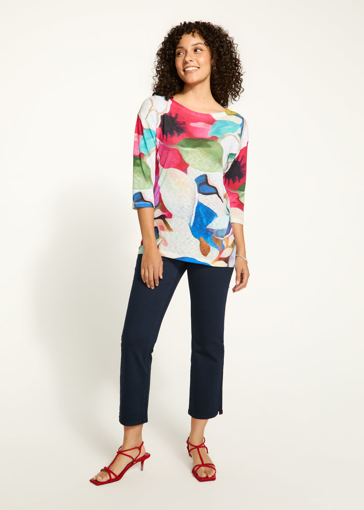 Macro Print Boat Neck Top