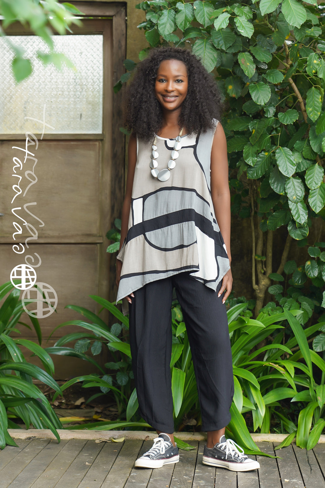 Maora Black Print Asymmetrical Tunic