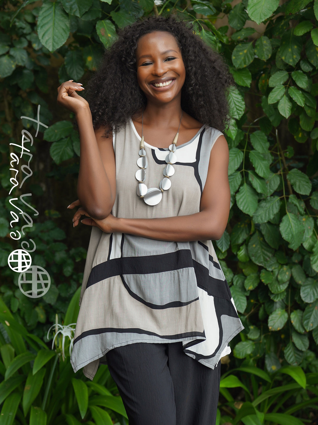 Maora Black Print Asymmetrical Tunic