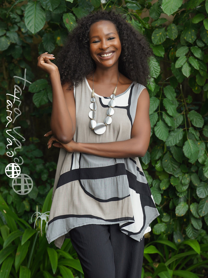 Maora Black Print Asymmetrical Tunic