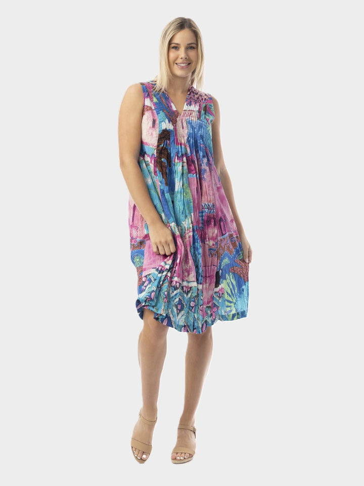 Marakesh Print Pintuck Crinkle Dress