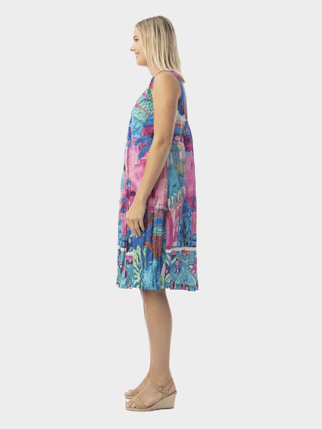 Marakesh Print Pintuck Crinkle Dress