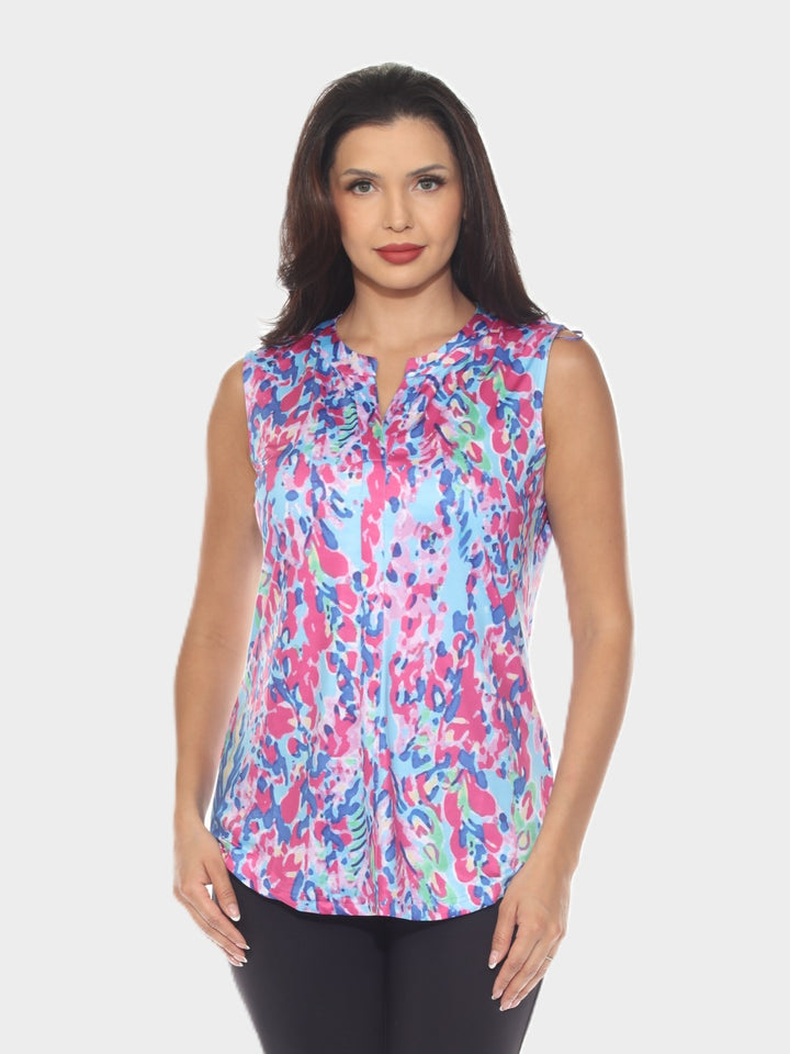 Marble Print Notch Neck Top