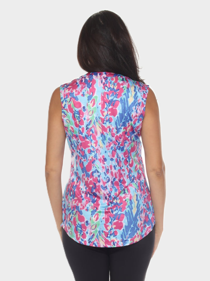Marble Print Notch Neck Top