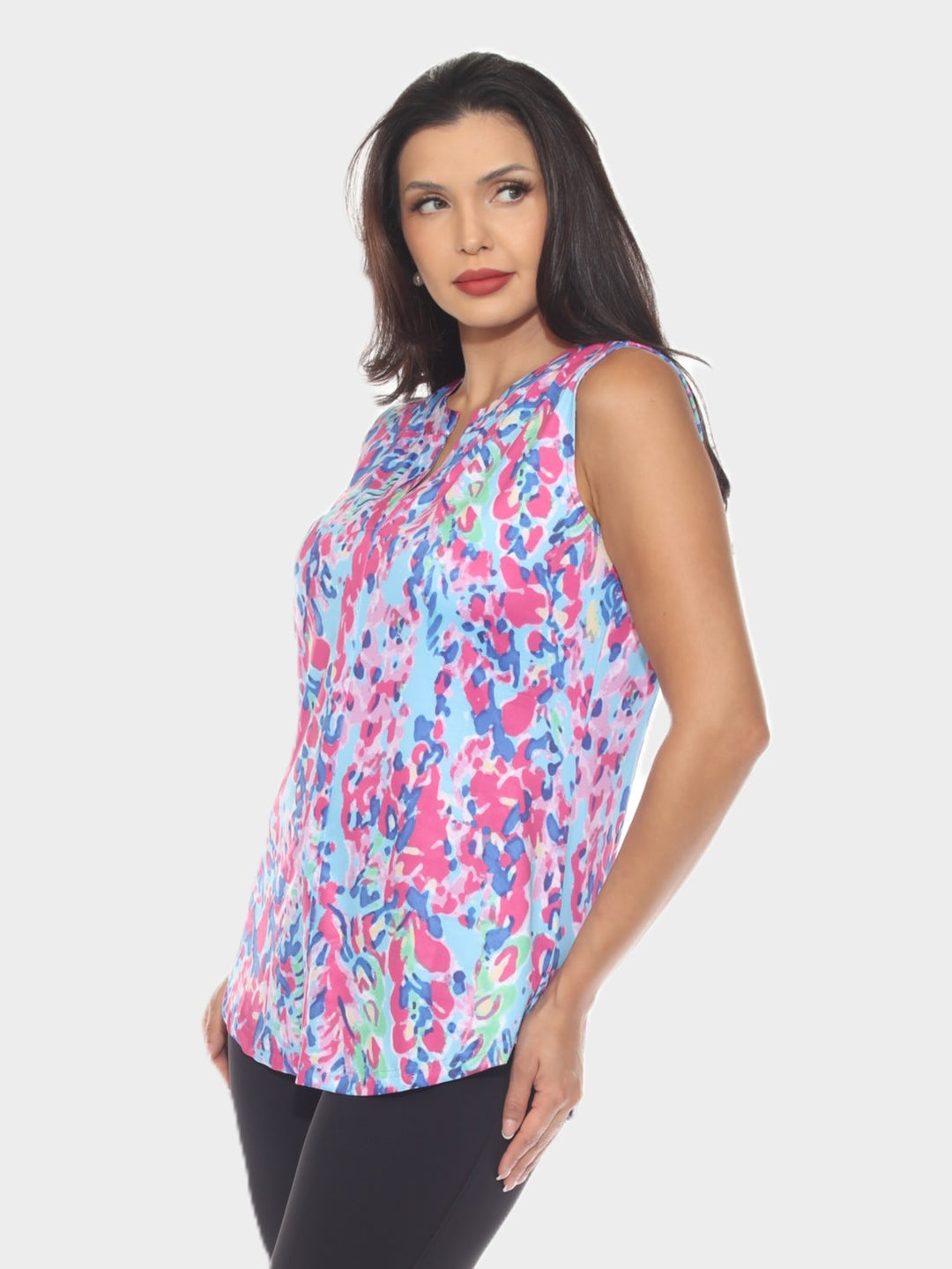 Marble Print Notch Neck Top
