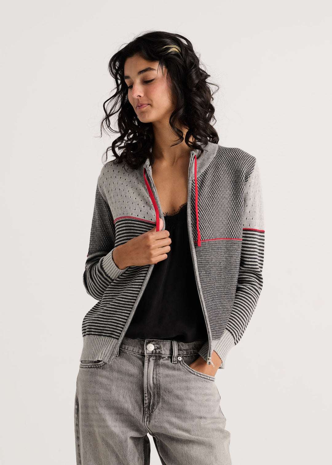 Marl Knit Zip Cardigan