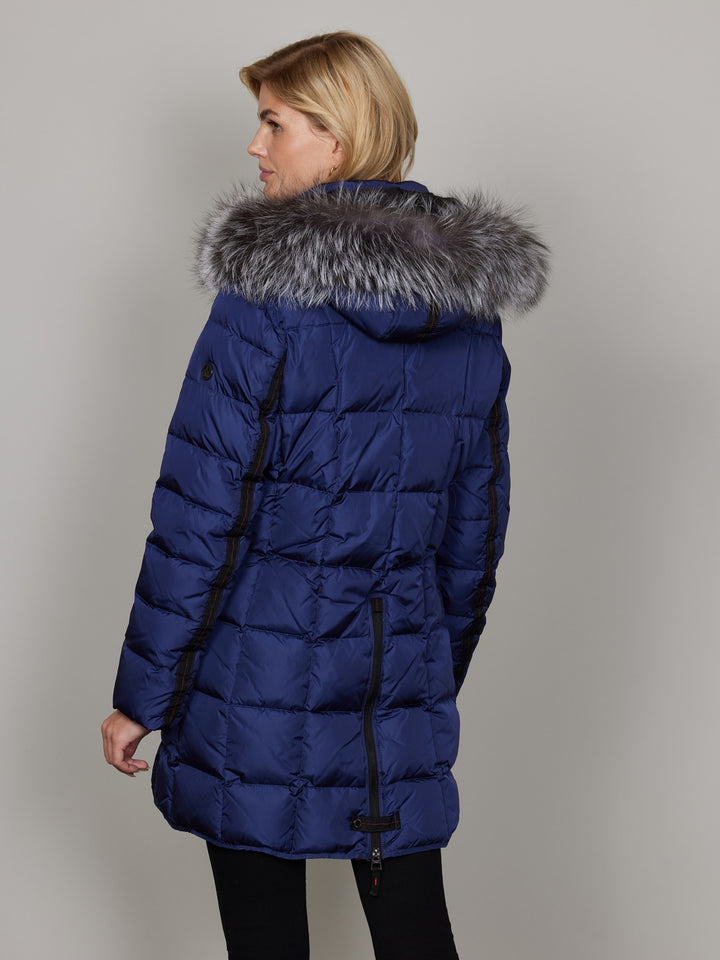Mary Midnight Blue Down Coat With Fur Trimmed Hood