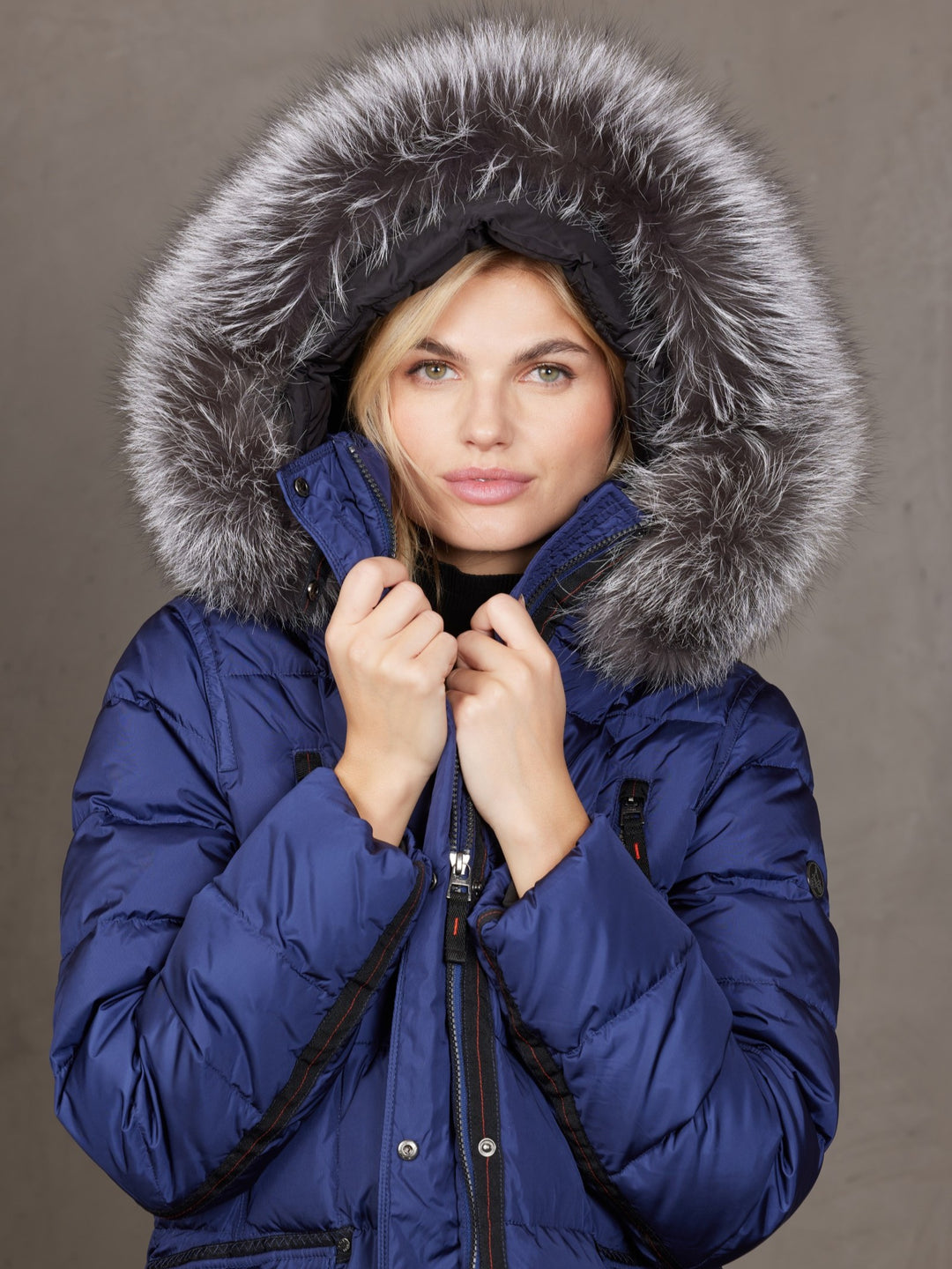 Mary Midnight Blue Down Coat With Fur Trimmed Hood