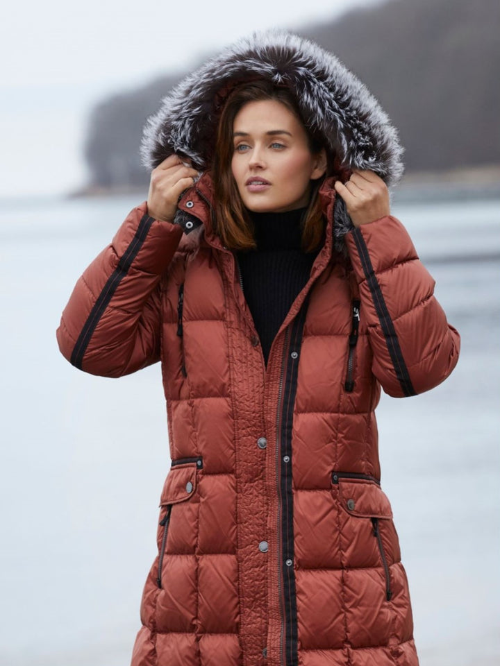 Mary Rust Down Coat With Fur Trimmed Hood