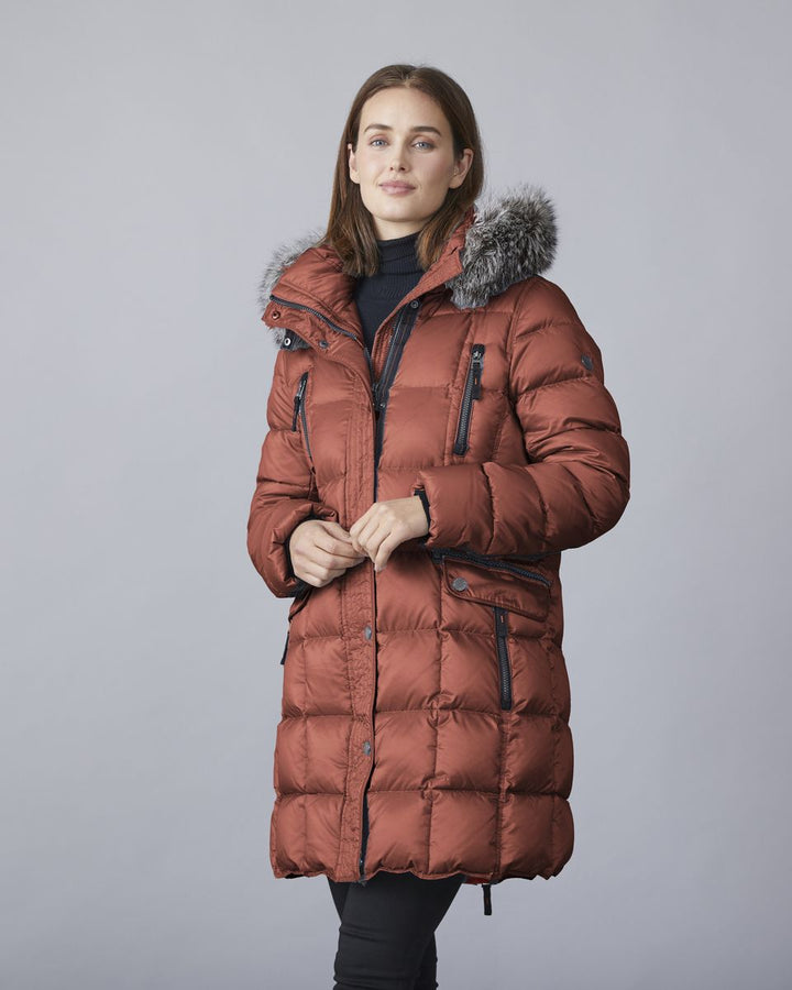 Mary Rust Down Coat With Fur Trimmed Hood