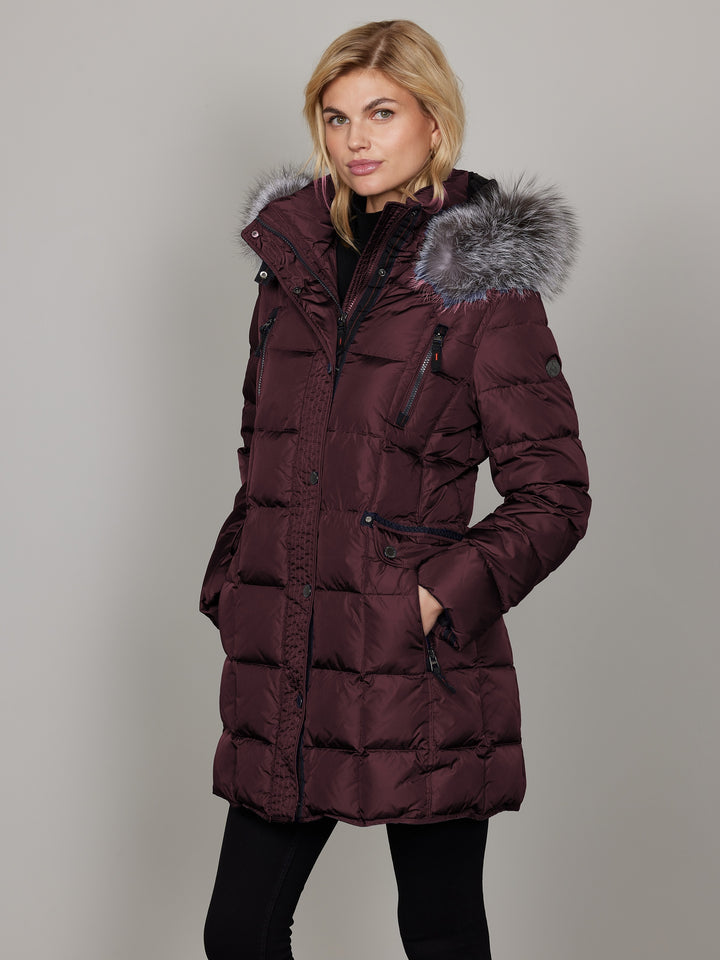 Mary Wine Down Coat With Fur Trimmed Hood