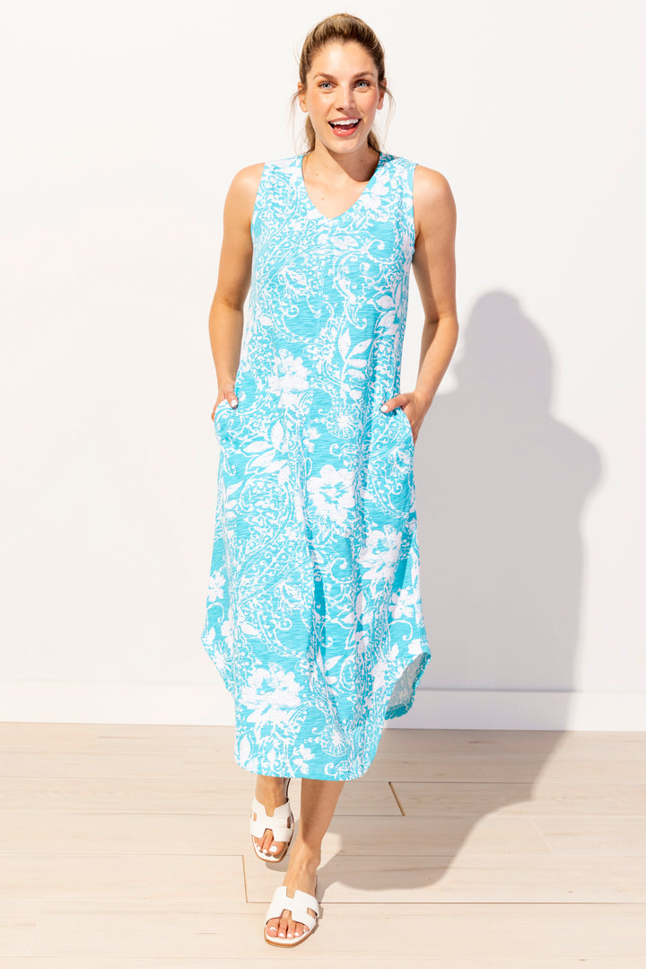 Maui Paisley Scroll Seamed Tank Dress