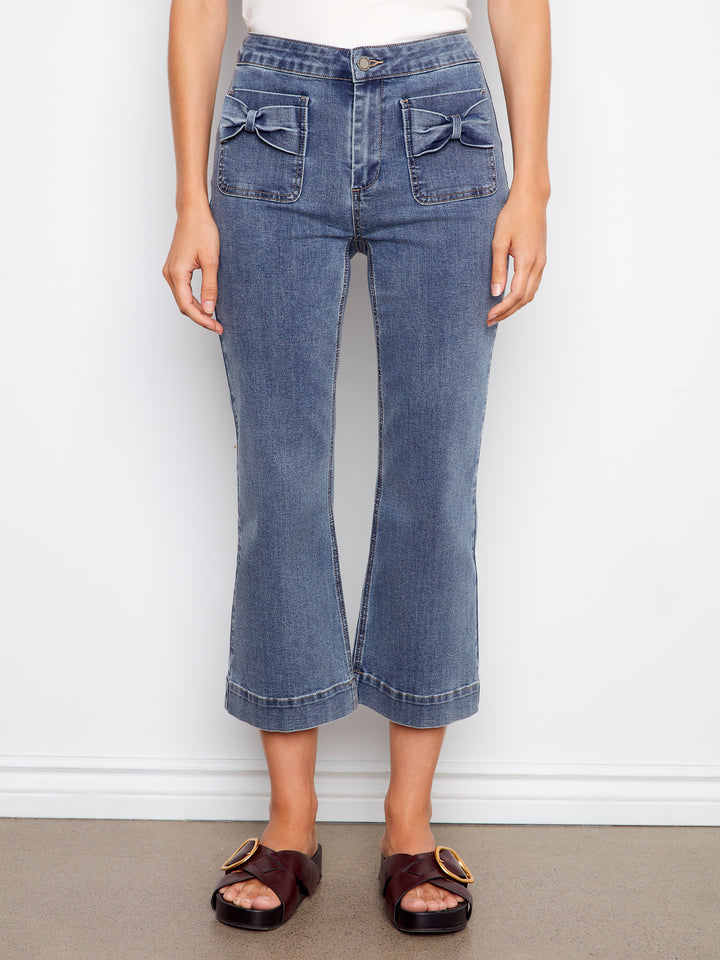 Medium Blue Bow Patch Pocket Jean