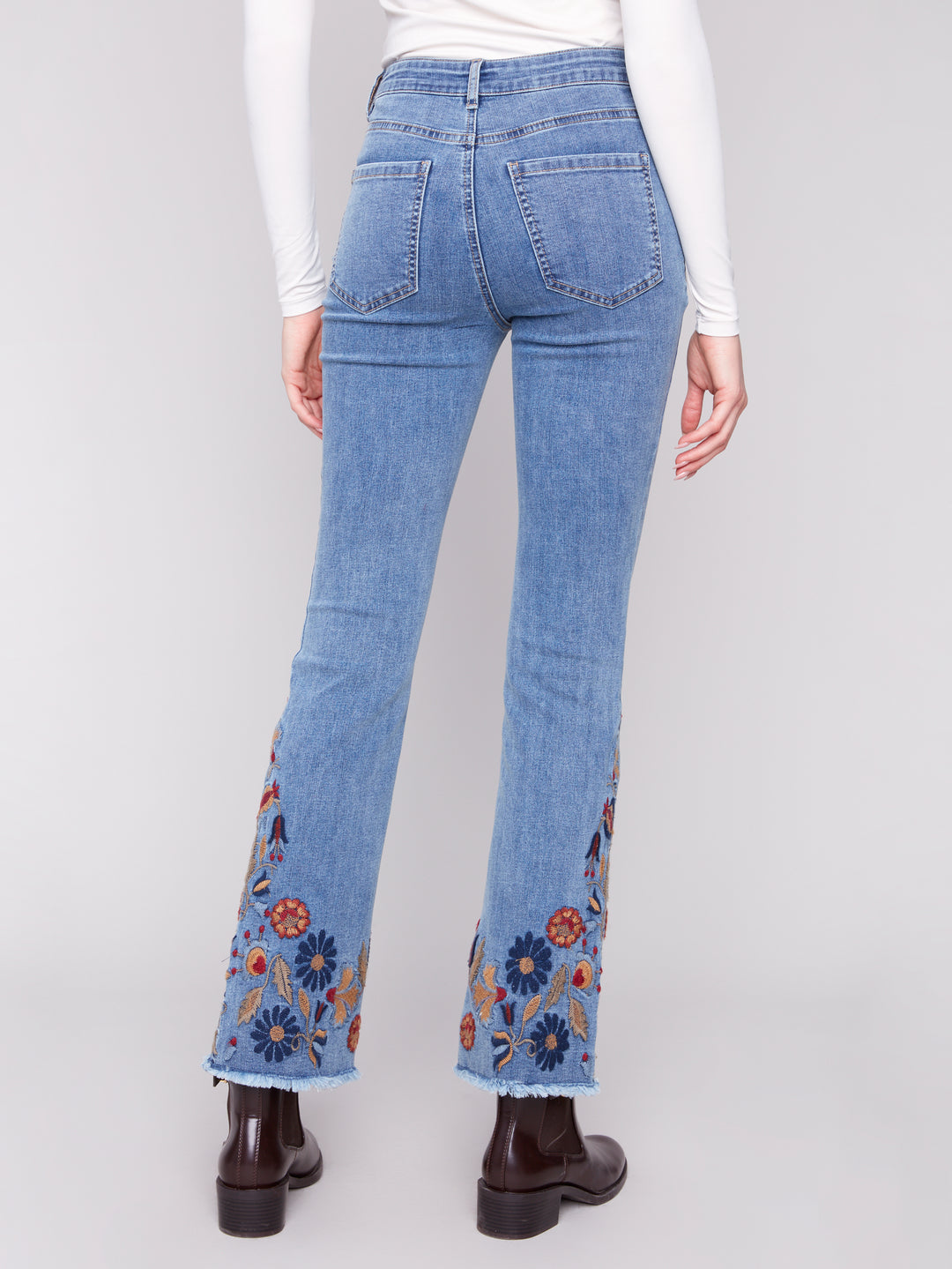 Medium Blue Colourful Embroidered Flare Leg Jean