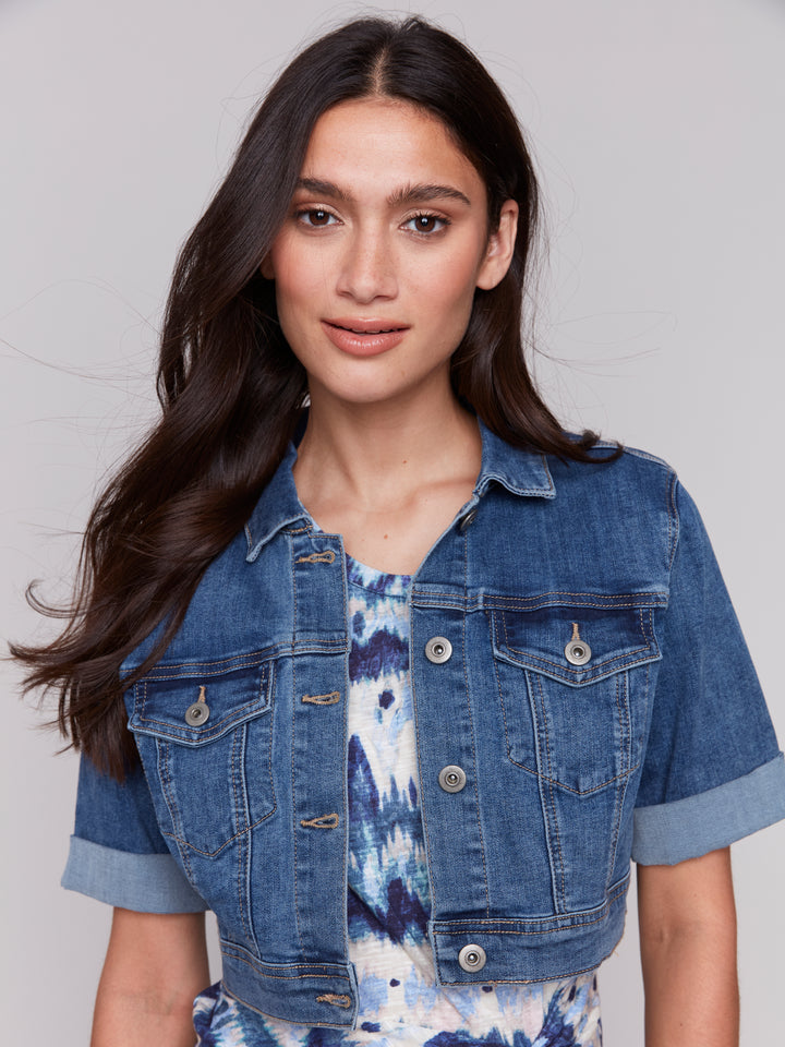 Medium Blue Cropped Jean Jacket