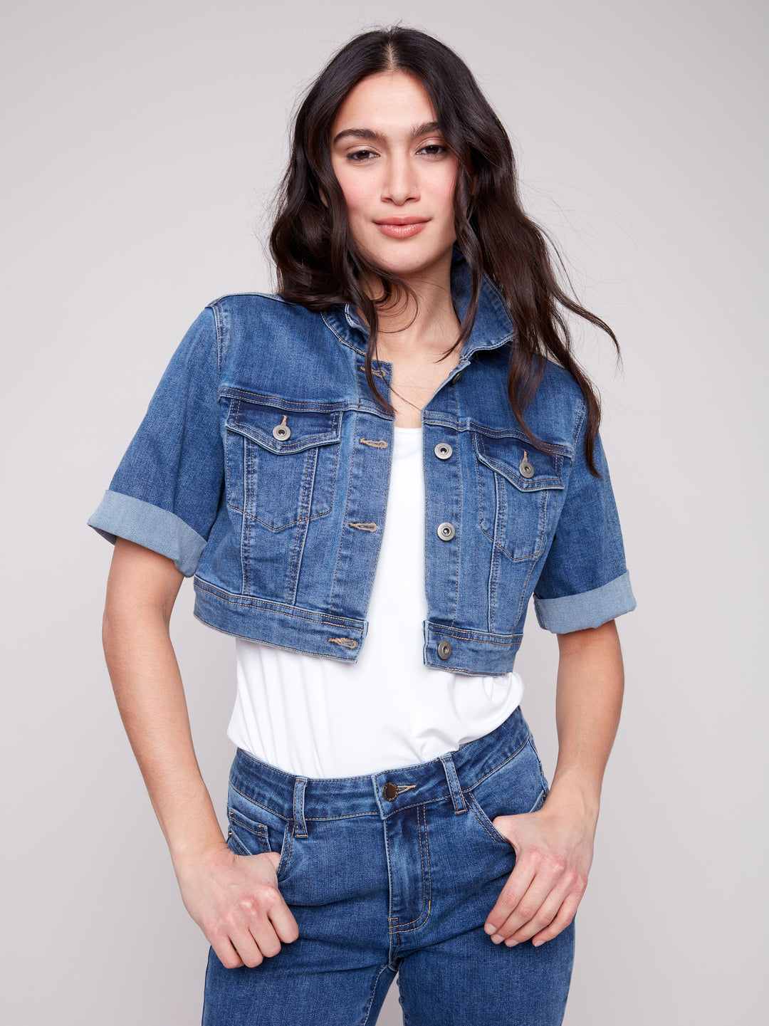 Medium Blue Cropped Jean Jacket