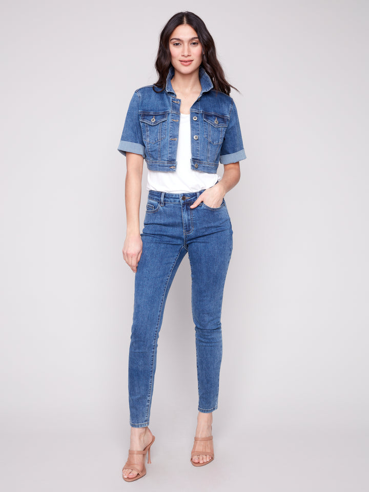 Medium Blue Cropped Jean Jacket