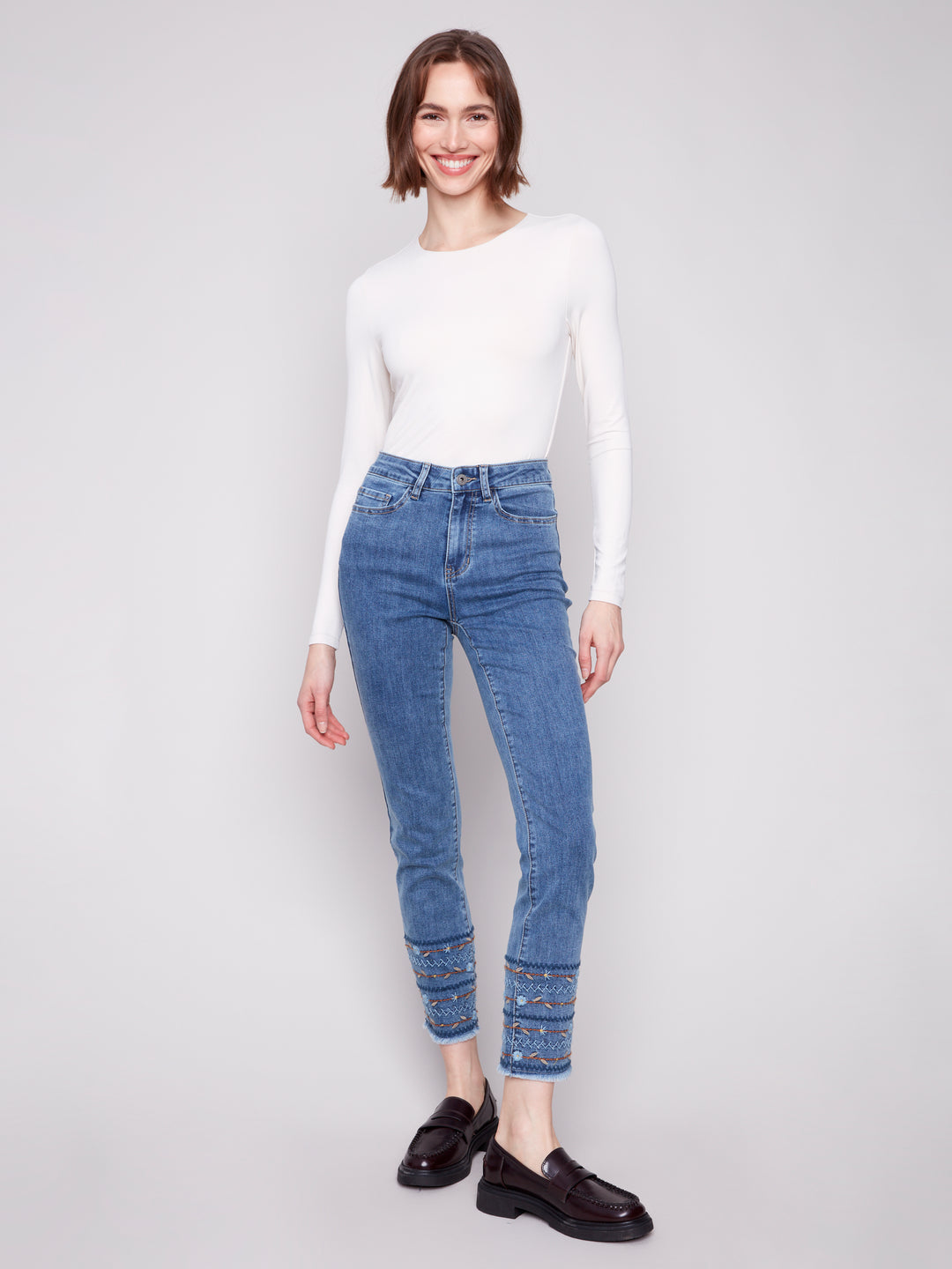 Medium Blue Embroidered Hem Jean