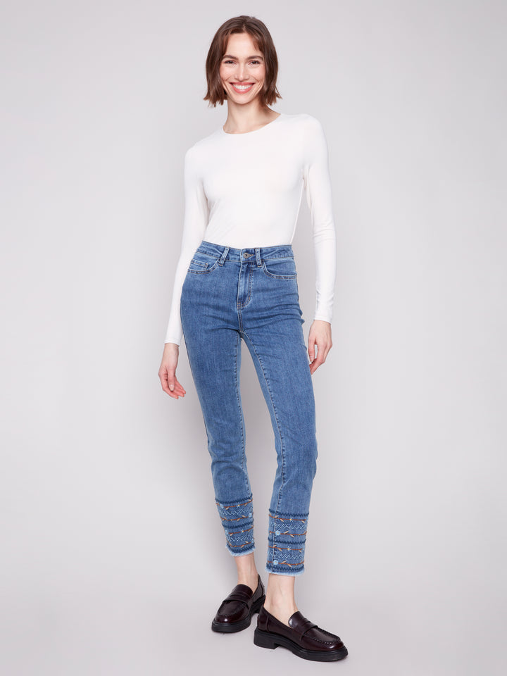 Medium Blue Embroidered Hem Jean