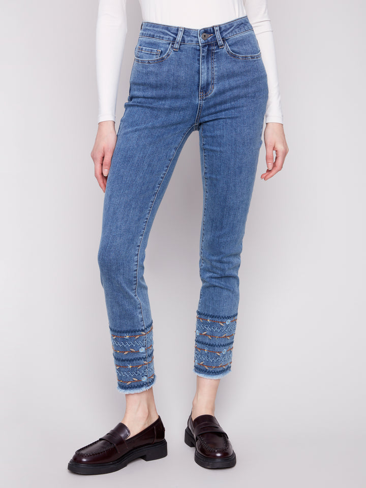 Medium Blue Embroidered Hem Jean