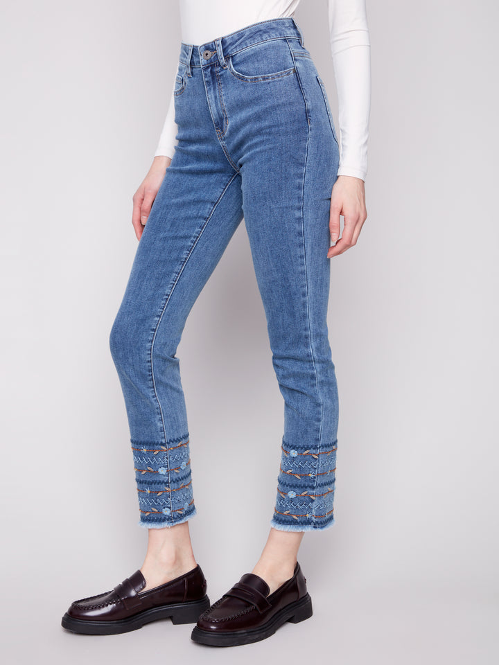 Medium Blue Embroidered Hem Jean