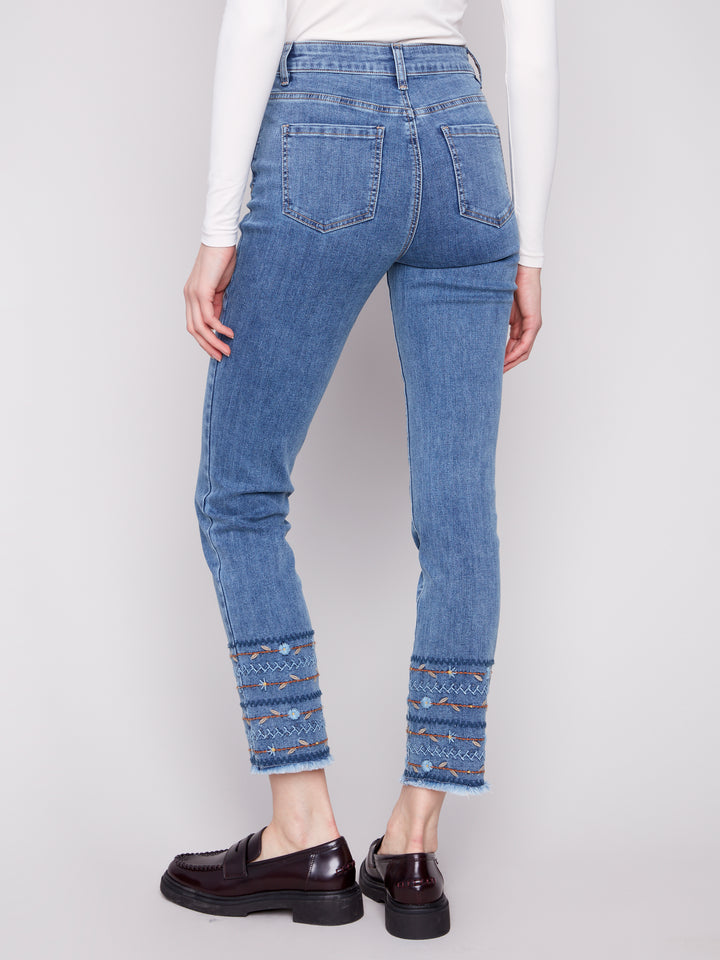 Medium Blue Embroidered Hem Jean