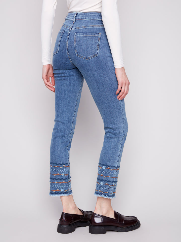 Medium Blue Embroidered Hem Jean