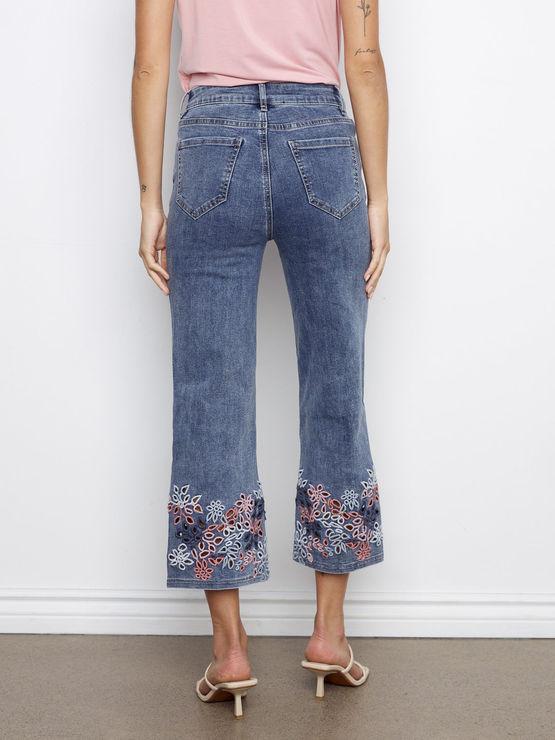 Medium Blue Eyelet Embroidered Flare Jean
