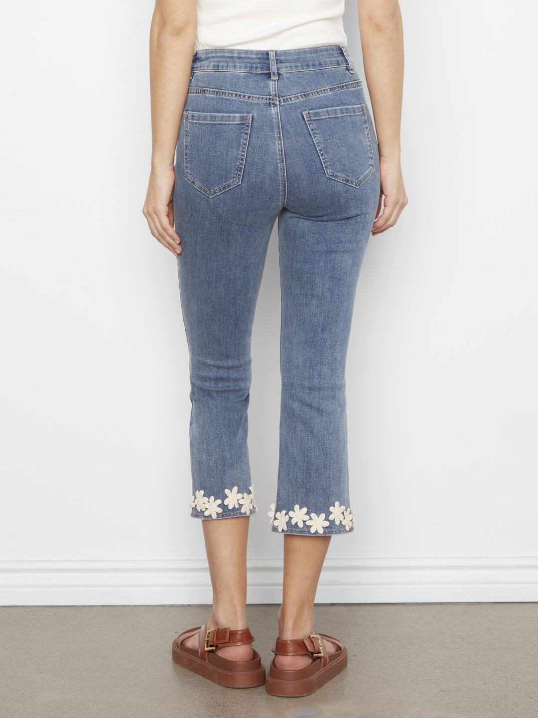 Medium Blue Floral Hem Flare Leg Jean