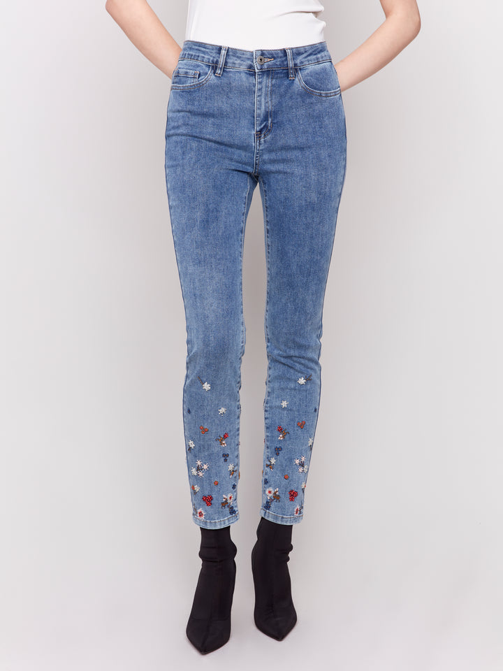 Medium Blue Flower Beaded Jean