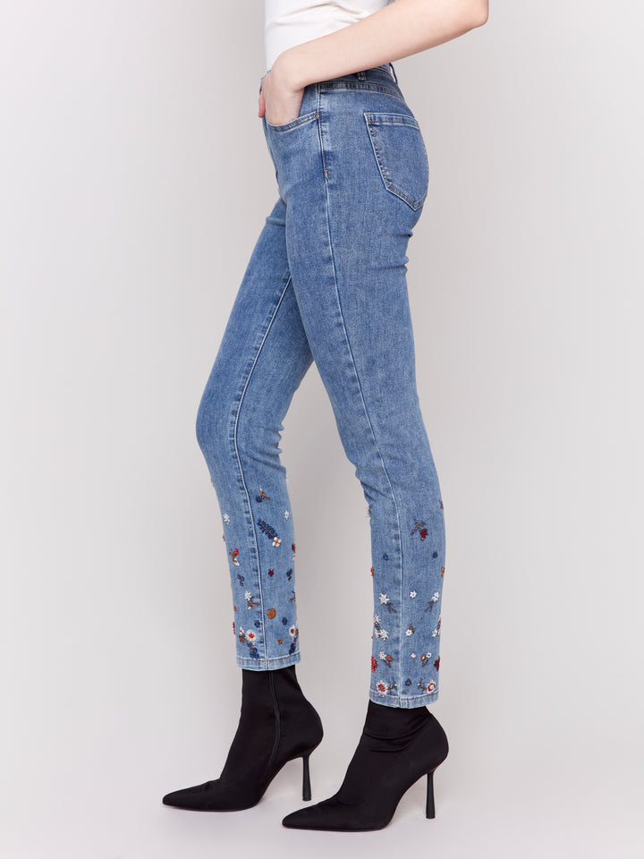 Medium Blue Flower Beaded Jean