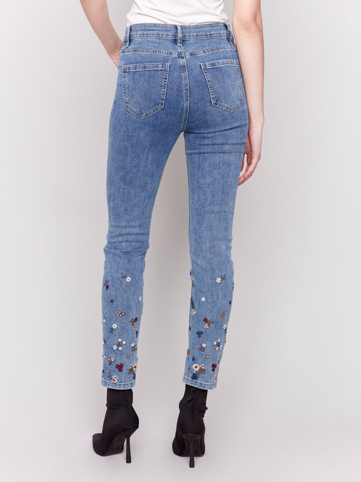 Medium Blue Flower Beaded Jean