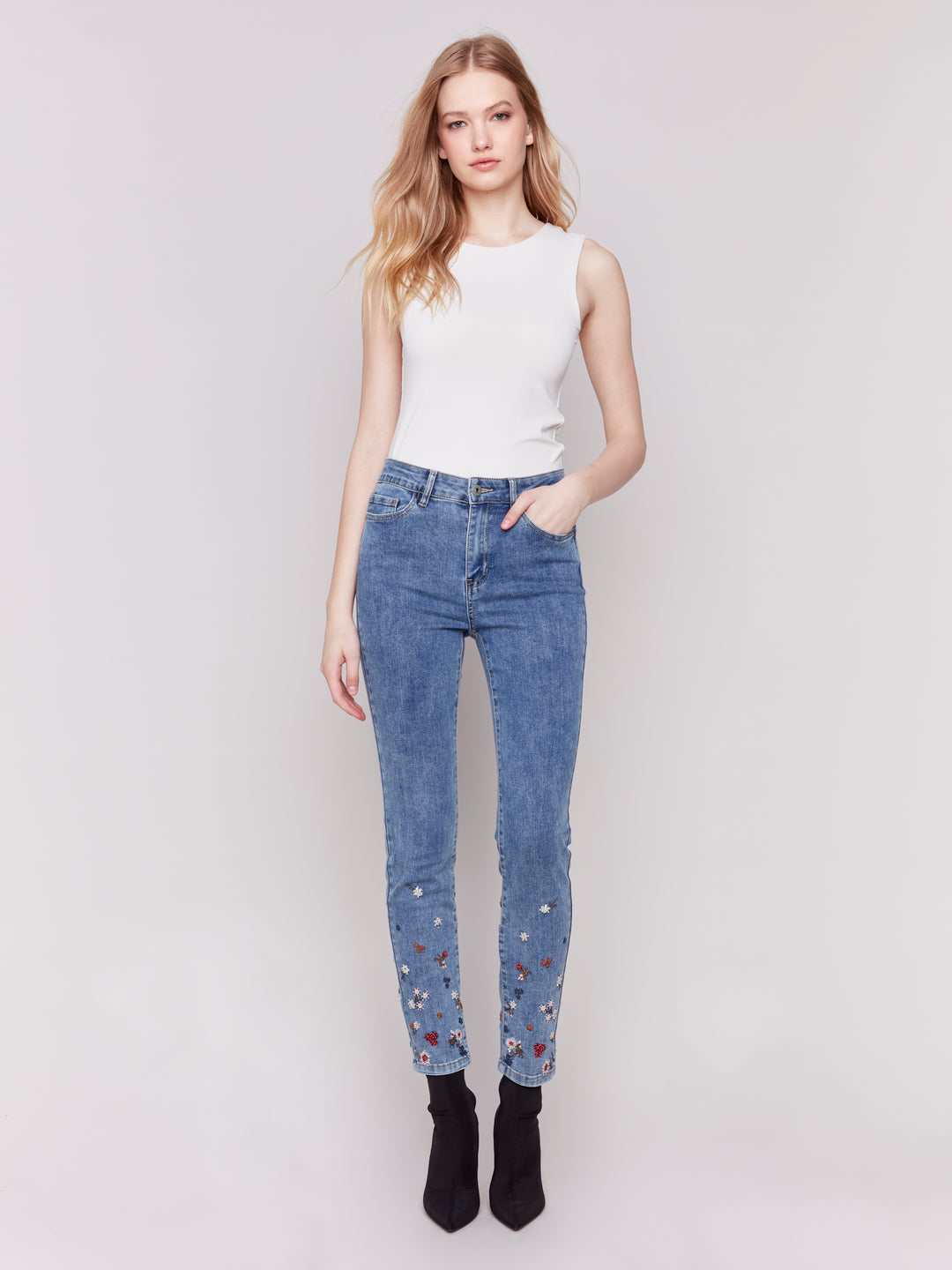 Medium Blue Flower Beaded Jean