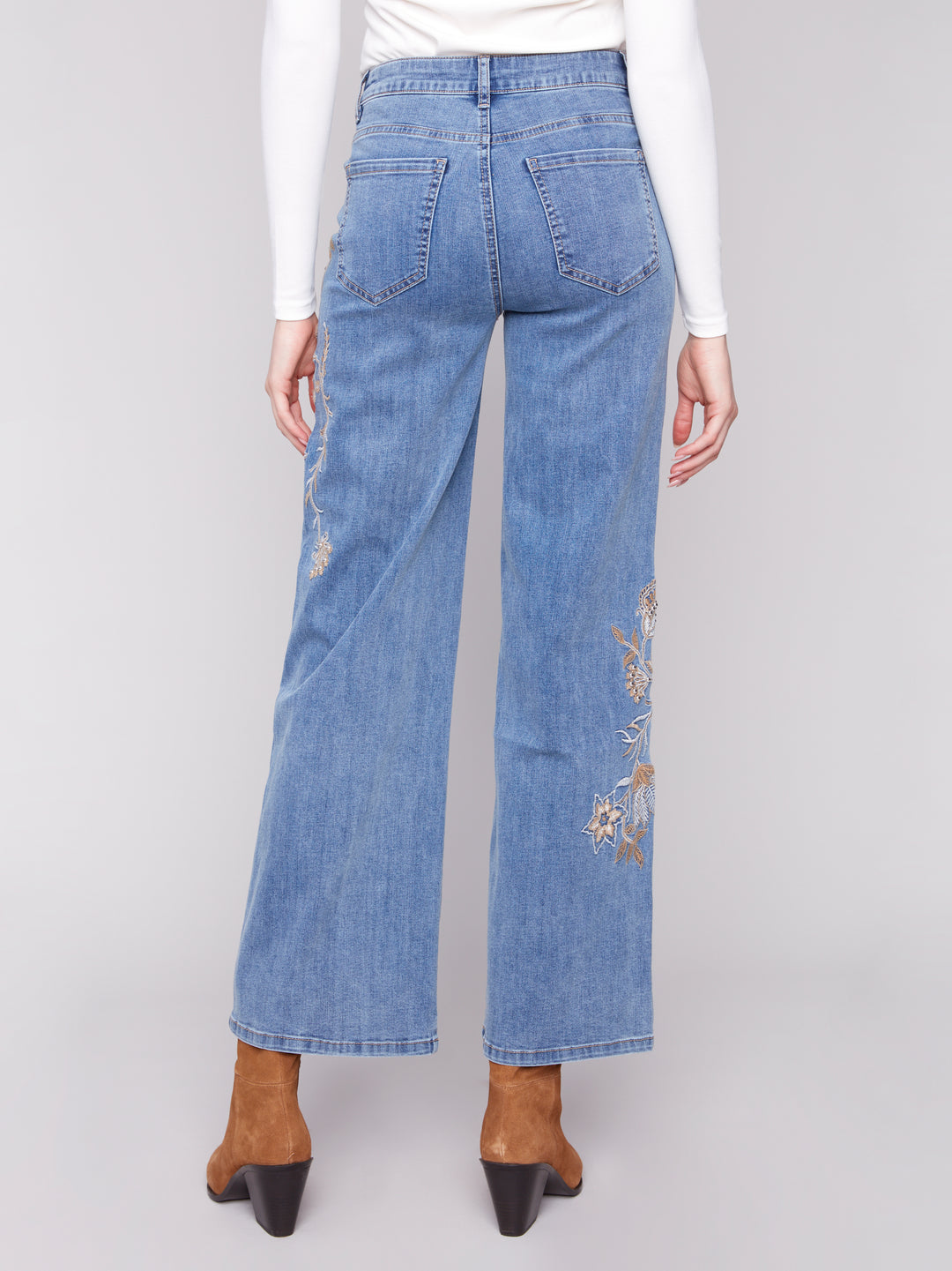 Medium Blue Flower & Sequin Wide Leg Jean