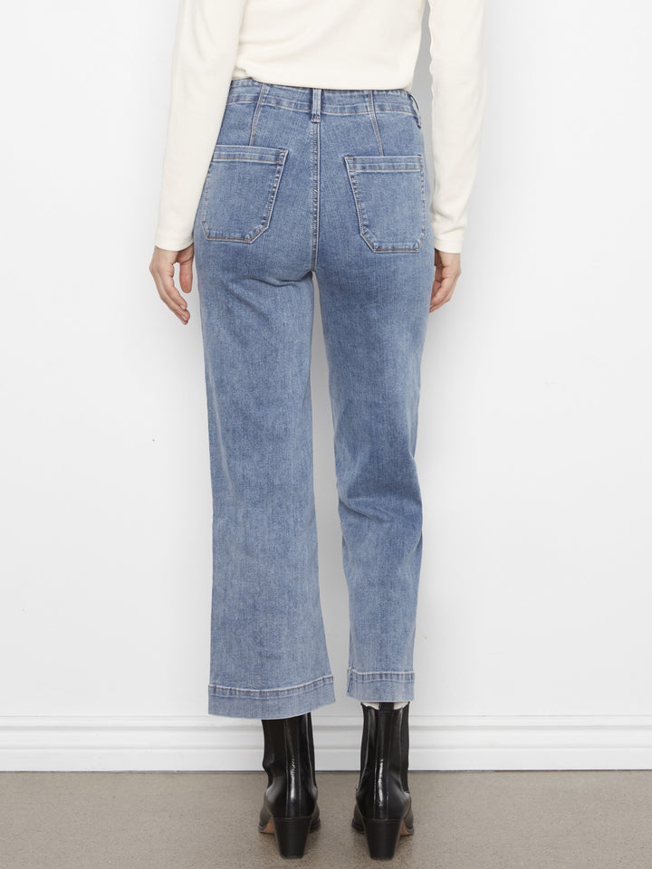 Medium Blue Patch Pocket Cropped Wide Leg Jean