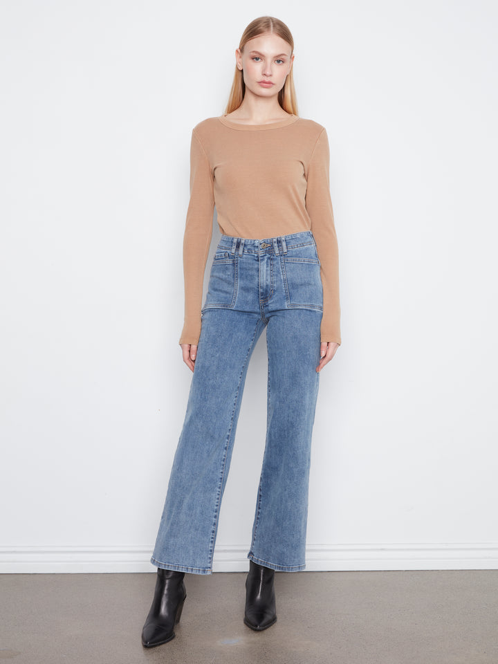 Medium Blue Patch Pocket Wide Leg Jean