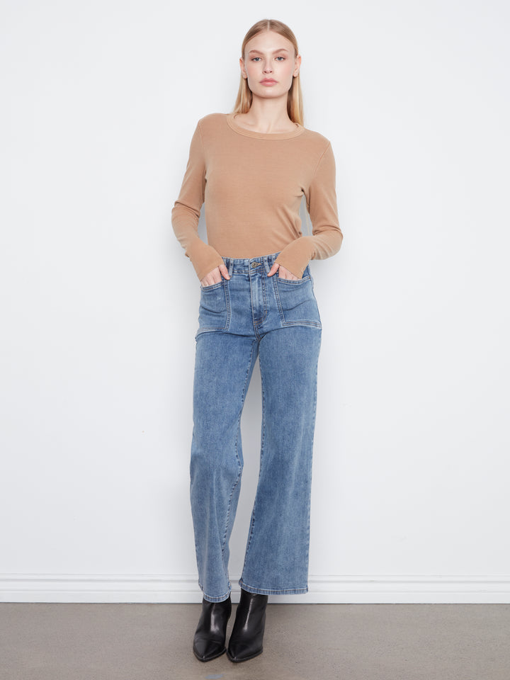 Medium Blue Patch Pocket Wide Leg Jean