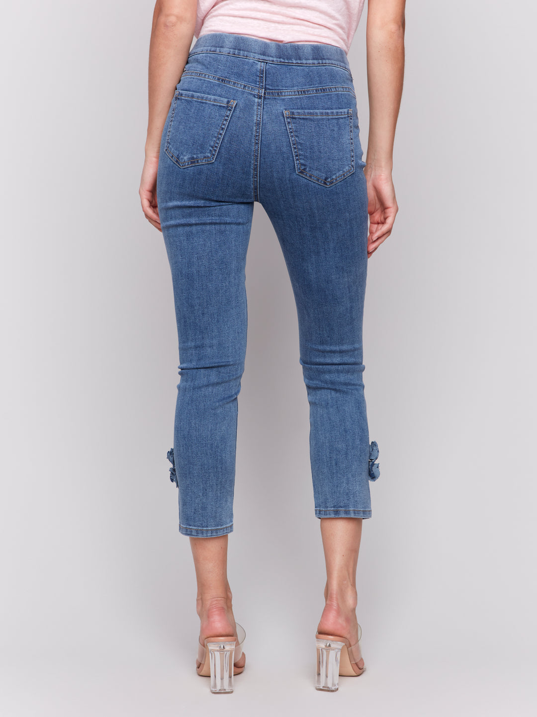 Medium Blue Side Flower Crop Jean