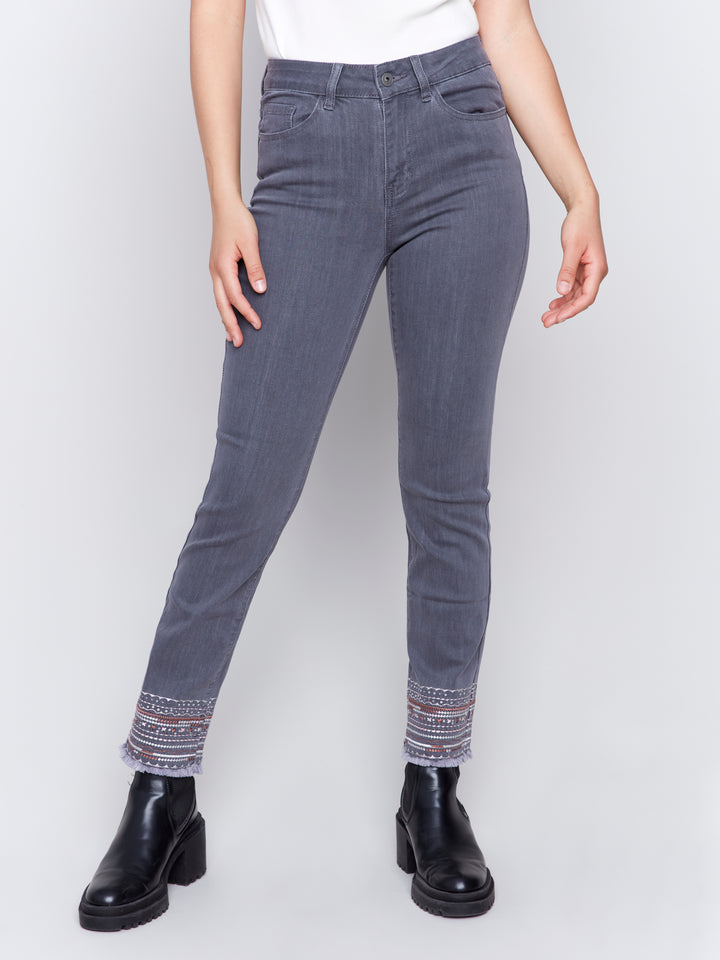 Medium Grey Embroidered Hem Jean