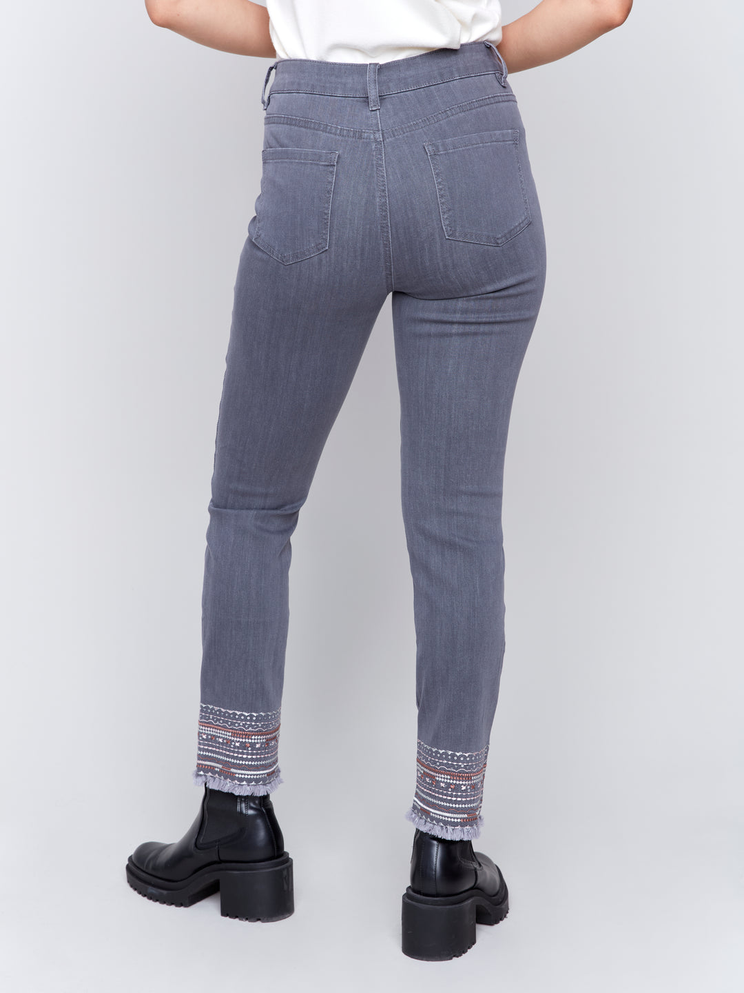 Medium Grey Embroidered Hem Jean