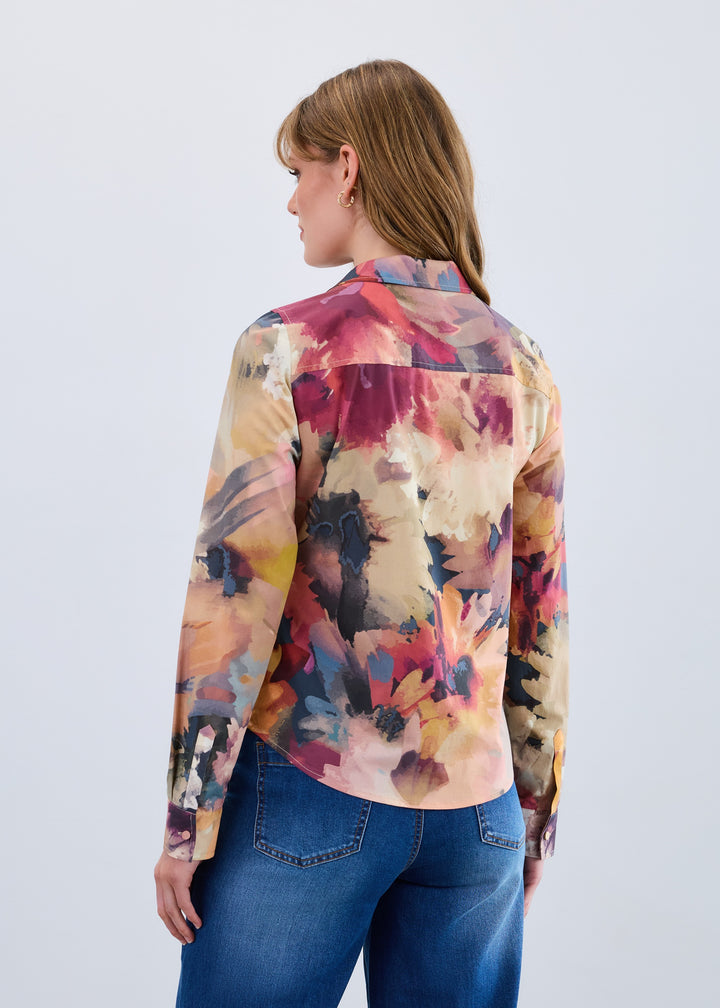 Melanie Floral Print Split Neck Poplin Shirt