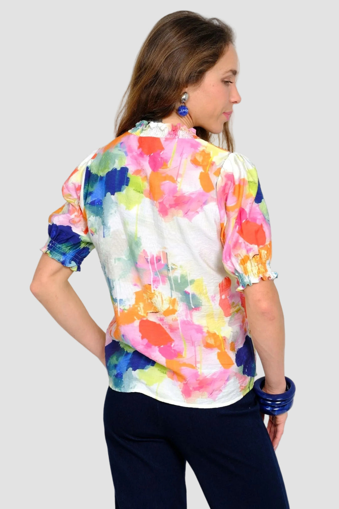 Melissa Watercolour Cloudburst V-Neck Blouse