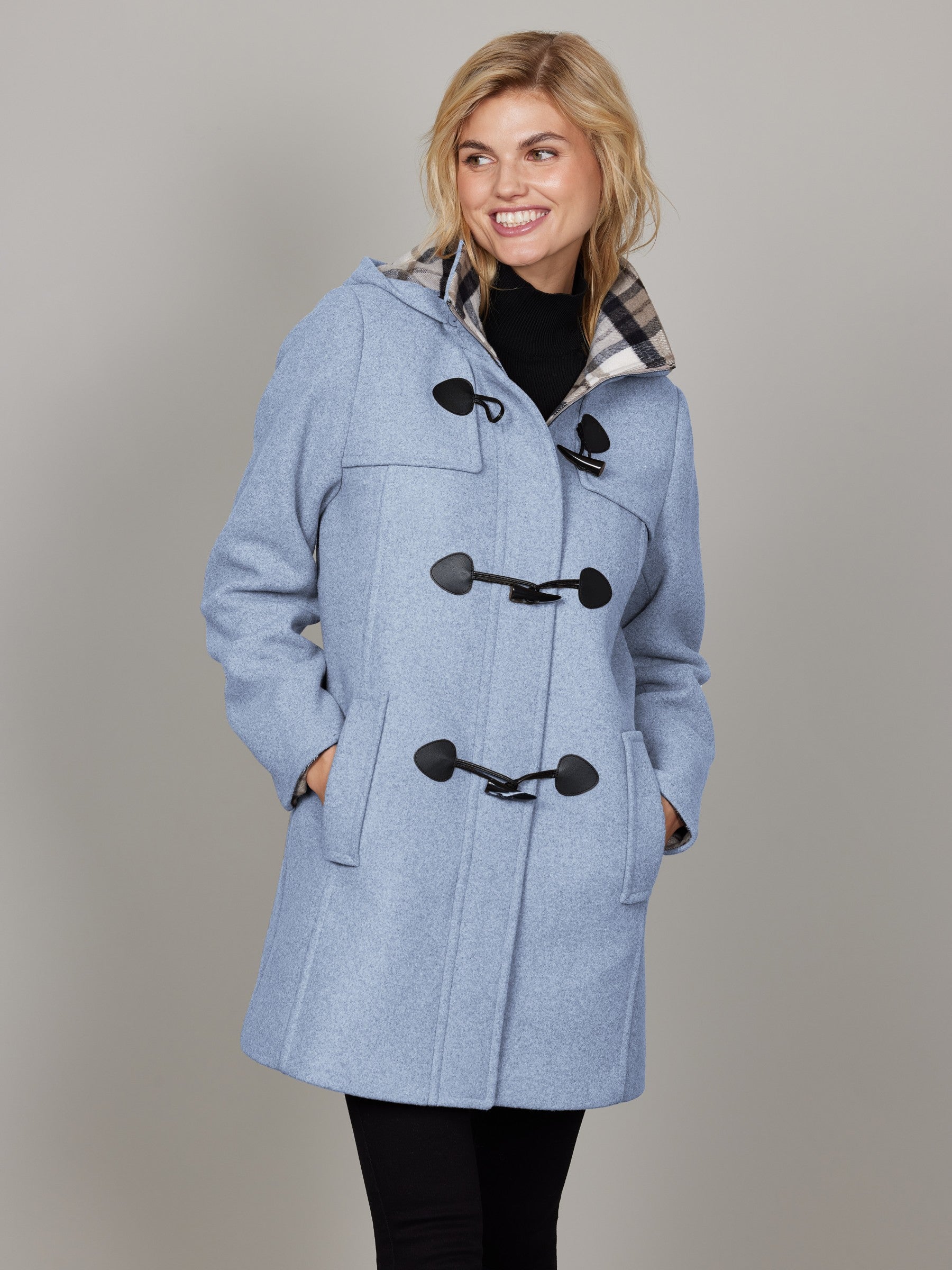 Mercedes Cloud Blue Wool Duffle Coat With Toggles | Cathy Allan